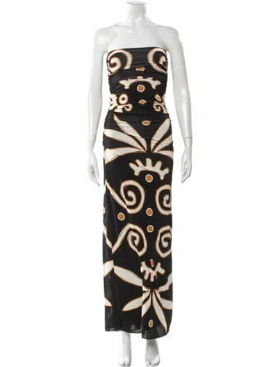 Pre-owned Cala De La Cruz Printed Long Dress In Black
