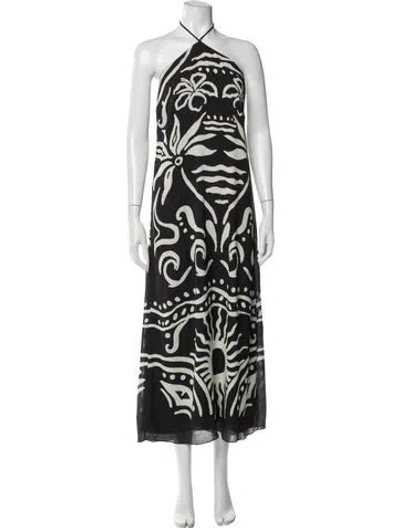 Pre-owned Cala De La Cruz Printed Long Dress In Black