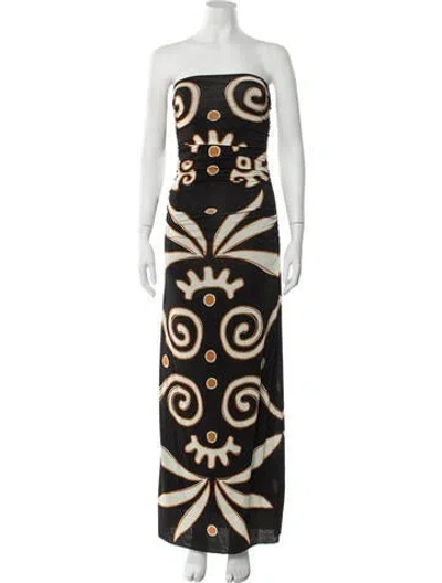 Pre-owned Cala De La Cruz Printed Long Dress In Black