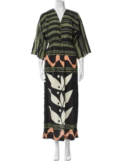 Pre-owned Cala De La Cruz Printed Long Dress In Green