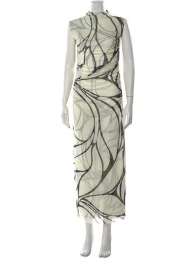 Pre-owned Cala De La Cruz Printed Long Dress In Green