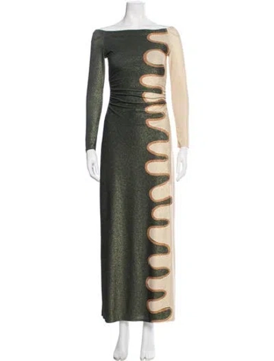 Pre-owned Cala De La Cruz Printed Long Dress In Green