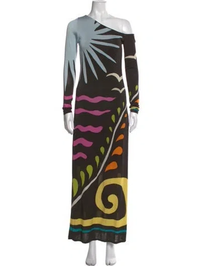 Pre-owned Cala De La Cruz Printed Long Dress In Multi