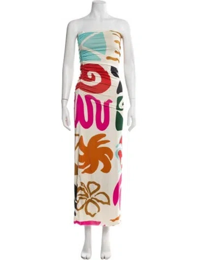 Pre-owned Cala De La Cruz Printed Long Dress In Neutral