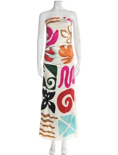 Pre-owned Cala De La Cruz Printed Long Dress In Neutral