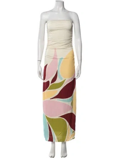 Pre-owned Cala De La Cruz Printed Long Dress In Neutrals