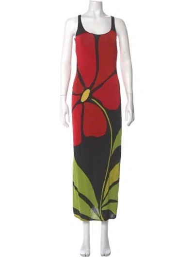 Pre-owned Cala De La Cruz Printed Long Dress In Red