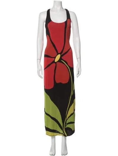 Pre-owned Cala De La Cruz Printed Long Dress In Red