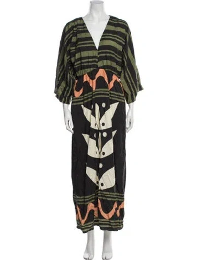 Pre-owned Cala De La Cruz Printed Long Dress W/ Tags In Green