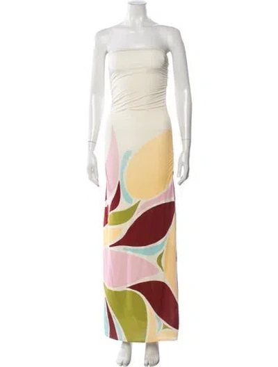 Pre-owned Cala De La Cruz Printed Long Dress W/ Tags In Neutral