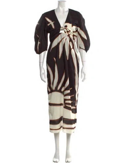 Pre-owned Cala De La Cruz Printed Midi Length Dress W/ Tags In Black