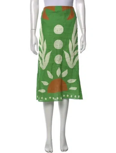 Pre-owned Cala De La Cruz Printed Midi Length Skirt In Green