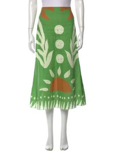 Pre-owned Cala De La Cruz Printed Midi Length Skirt In Green