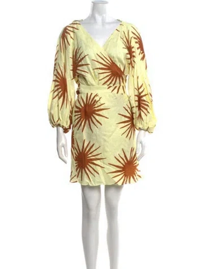 Pre-owned Cala De La Cruz Printed Mini Dress In Yellow