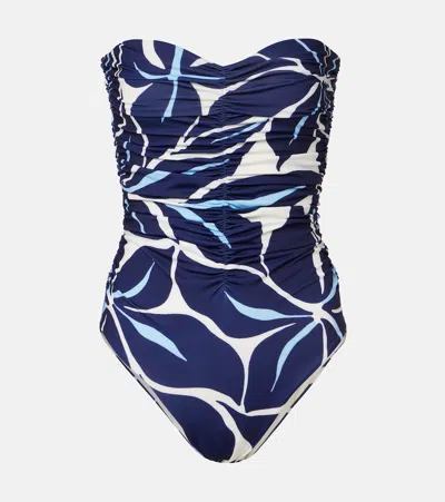 Cala De La Cruz Printed Strapless Swimsuit In Blue
