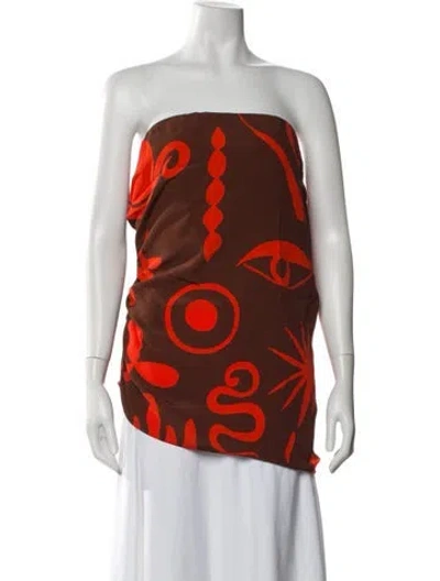 Pre-owned Cala De La Cruz Printed Strapless Top W/ Tags In Brown