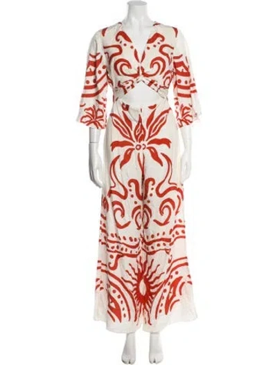 Pre-owned Cala De La Cruz Printed V-neck Jumpsuit In Orange