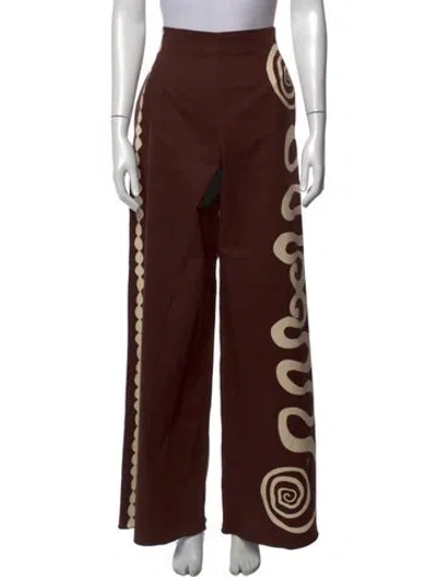 Pre-owned Cala De La Cruz Printed Wide Leg Pants In Brown