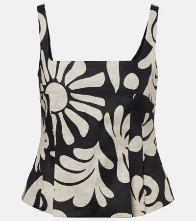 Cala De La Cruz Rami Printed Linen Top In Black