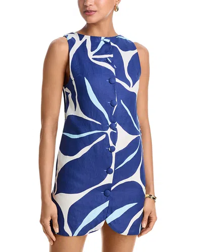 Cala De La Cruz Rhoda Linen Mini Dress In Blue