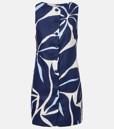 Cala De La Cruz Rhoda Printed Linen Minidress In Blue