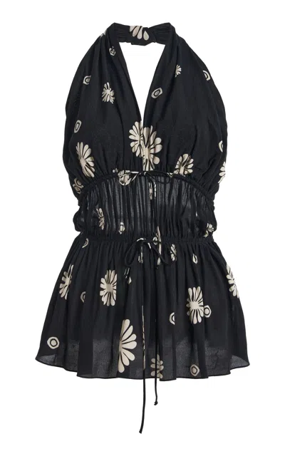Cala De La Cruz Rose Pleated Chiffon Top In Multi