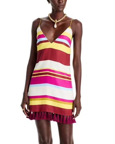 Cala De La Cruz Salma Linen Tassel Hem Mini Dress In Multi