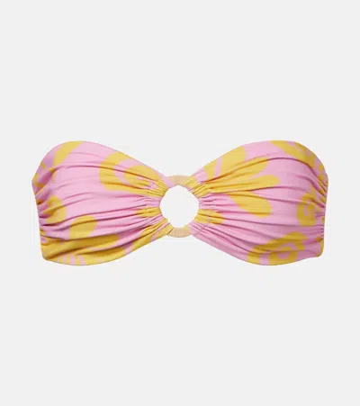 Cala De La Cruz Sandra Printed Bandeau Bikini Top In Brown