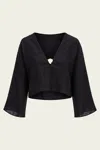 Cala De La Cruz Sassari Linen Top In Caviar In Black