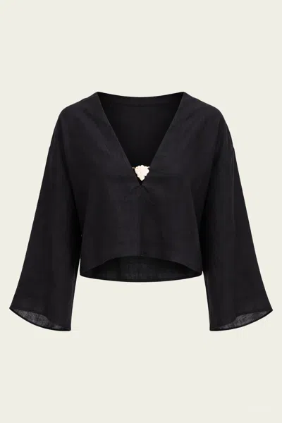 Cala De La Cruz Sassari Linen Top In Caviar In Black