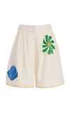 Cala De La Cruz Sia Embroidered Linen Shorts In Multi