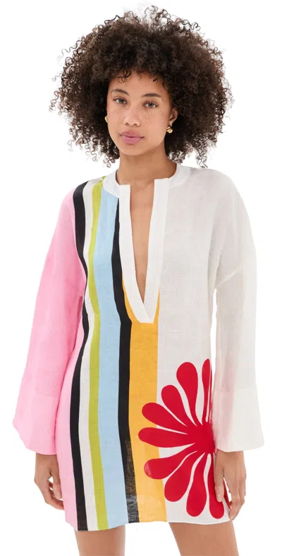 Cala De La Cruz Siena Linen Swim Cover-up Dress In Multi