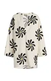 Cala De La Cruz Siena Linen Tunic Mini Dress In Black,white