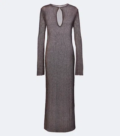 Cala De La Cruz Soleil Knitted Lamé Midi Dress In Brown
