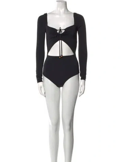 Pre-owned Cala De La Cruz Square Neckline Long Sleeve Bodysuit In Black