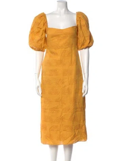 Pre-owned Cala De La Cruz Square Neckline Midi Length Dress W/ Tags In Yellow