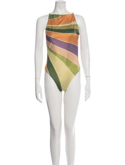 Pre-owned Cala De La Cruz Striped Halterneck Bodysuit In White