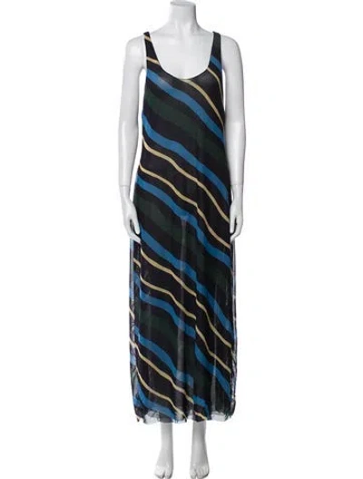 Pre-owned Cala De La Cruz Striped Long Dress In Blue