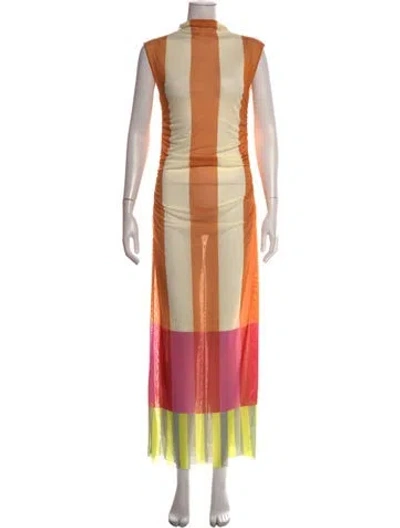 Pre-owned Cala De La Cruz Striped Long Dress In Orange