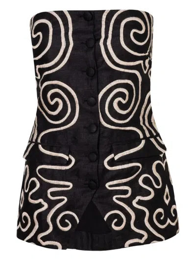 Cala De La Cruz Swirl-embroidered Strapless Top