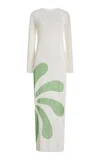 Cala De La Cruz Tania Printed Mesh Maxi Dress In Ivory