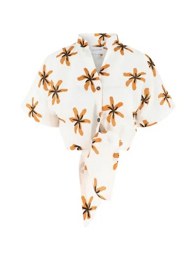 Cala De La Cruz Tie-detail Floral-print Top In White