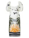 Cala De La Cruz Timbiqui Puff-sleeve Printed Midi Dress In White