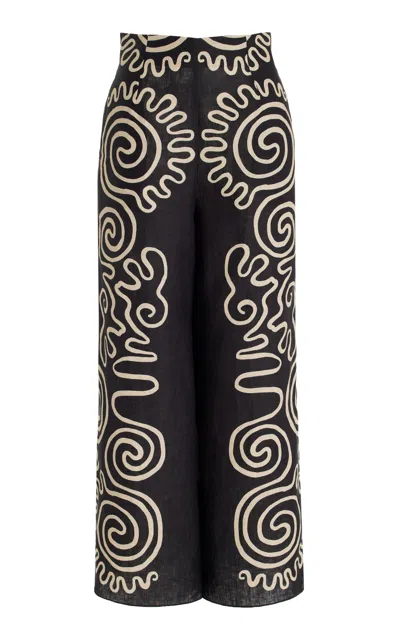 Cala De La Cruz Toya Linen Wide-leg Pants In Black,white