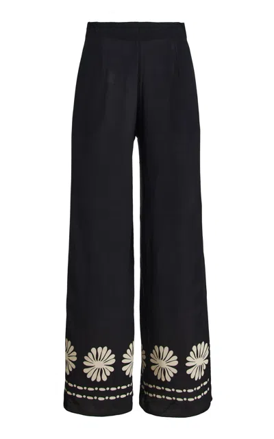 Cala De La Cruz Toya Printed Crepe Wide-leg Pants In Black