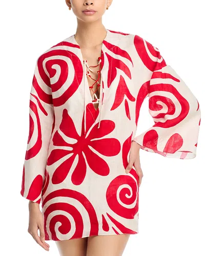 Cala De La Cruz Turin Linen Dress Swim Cover-up In Red