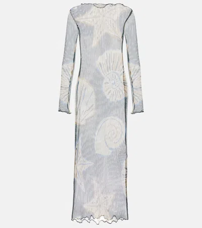 Cala De La Cruz Ursa Printed Sheer Beach Dress In White