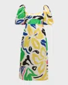 Cala De La Cruz Uti Puff-sleeve Multicolor Linen Midi Dress In Multi