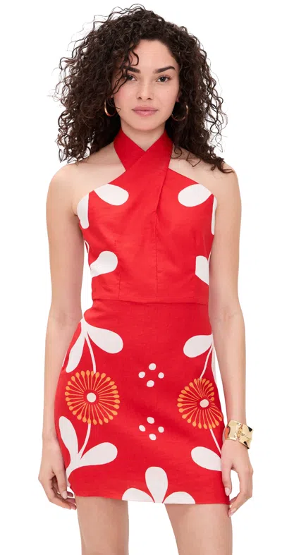 Cala De La Cruz Veneta Floral-print Halterneck Dress In Red