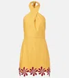 Cala De La Cruz Veneta Floral-appliqué Linen Minidress In Yellow